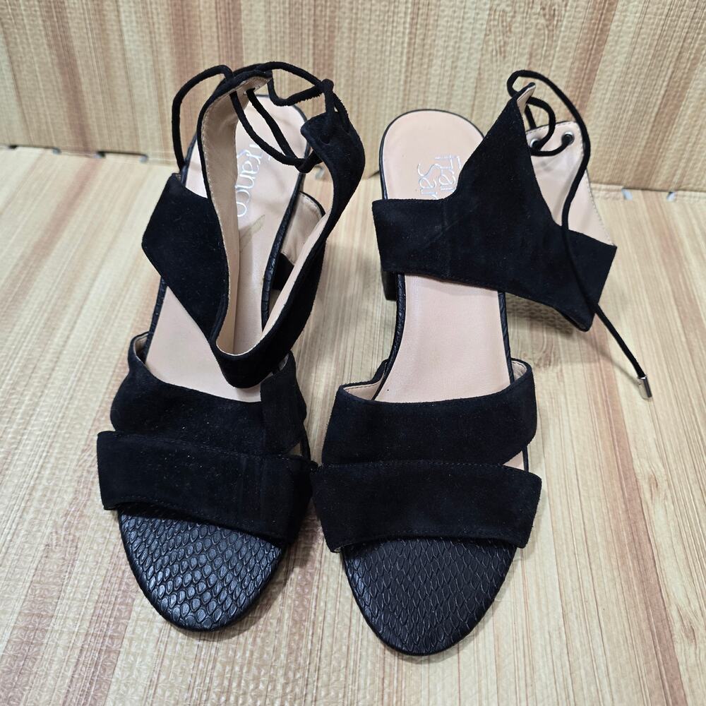 Franco Sarto Black Suede Lace Up Block Heel Sandals Women's 8.5M